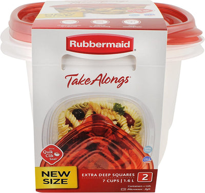 1 of 5:Boîtes de conservation alimentaire Rubbermaid TakeAlongs Deep Squares, 7 tasses, teinte chili, paquet de 2 