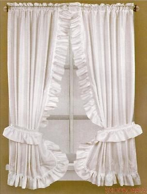 1 of 1:Fabric Dobbie Window Curtain Set White - 36x54 
