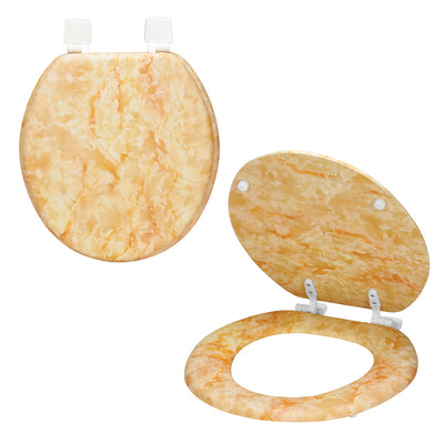 1 of 1:Siège de toilette Bath Bliss à imprimé marbré, beige, compatible avec les cuvettes rondes standard, 17 pouces 