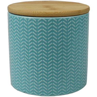 1 of 2:Home Basics Wave Ceramic Canister With Bamboo Lid, Turquoise, Small, 5x5 Inches 