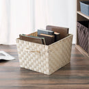 2 of 3:Panier de rangement Home Basics en polyester tissé, ivoire, très grand, 38 x 33 x 25 cm 
