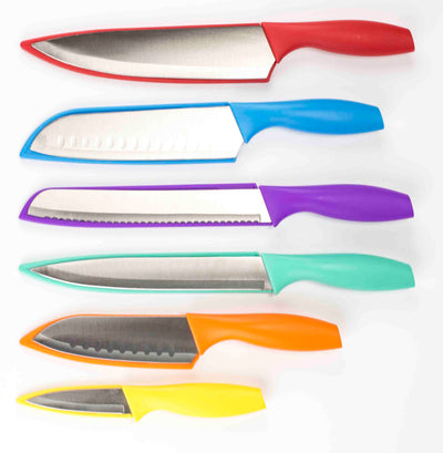 1 of 6:Home Basics 6 Stainless Steel  Knife Set with Colorful Slip Covers 