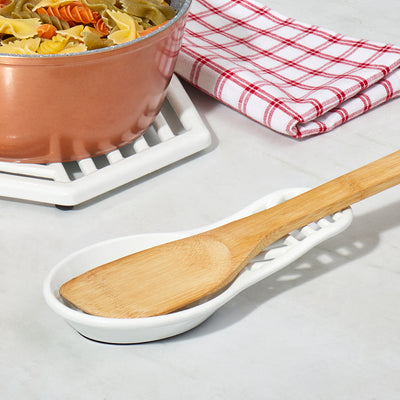 4 of 5:Home Basics Cast Iron Lines Design Spoon Rest, White, 7.5x3.5x1.3 Inches 