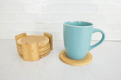2 of 5:Ensemble de 6 sous-verres en bambou Home Basics avec support, naturel, 4,5 pouces 