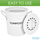 7 of 8:Spigo Steel Kitchen Compost Bin With Vented Charcoal Filter and Bucket, White, 1 Gallon 
