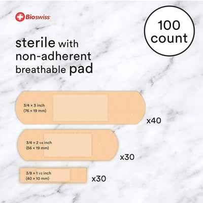 3 of 7:Bio Swiss Adhesive Sterile Bandages With Assorted Sizes, 100 Count 