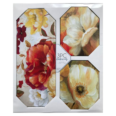 1 of 1:PREMIUS 3-Piece Floral Canvas Wall Art, Yellow, 23x19 Inches Overall 