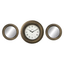 1 of 1:Premius 3 Piece Diamond Gladiator Wall Clock with Mirrors, Gold, 34x14 Inches 