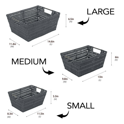 2 of 3:Simplify 3 Pack Set Rattan Tote Storage Baskets, Charcoal 