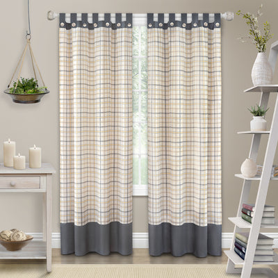 1 of 6:Tattersall Farmhouse Tab-Top Plaid Panel, Gray-Yellow, 52x84 Inches 