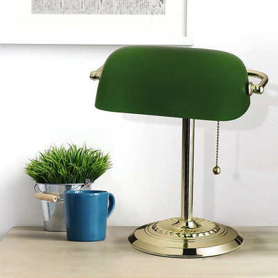 2 of 6:Tensor Brass Plated Banker's Desk Lamp, Green Shade, 13.5 Inches 
