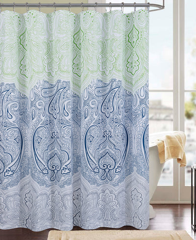 1 of 3:Cordova 13-Piece Printed Shower Curtain Set With Hooks, Blue, 70x72 Inches 