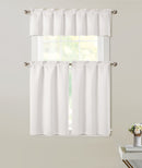 1 of 1:Neil 3-Piece Blackout Kitchen Curtain Set, White, Tiers 26x36, Valance 52x14 Inches 