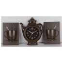 1 of 2:PREMIUS 3 Piece Coffee Wall Clock with Mugs Accent, Brown, 9x11 Inches 