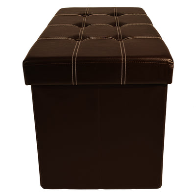 6 of 8:Pouf de rangement pliable et capitonné, similicuir marron, 76 x 38 x 38 cm 
