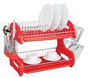 1 of 5:Home Basics 2-Tier Plastic Dish Drainer, Red, 22x11x13.5 Inches 