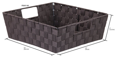 3 of 3:Home Basics Polyester Woven Strap Storage Basket Tray, Brown, Large, 15x13x5 Inches 