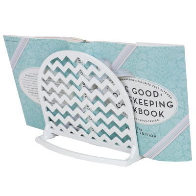 3 of 3:Home Basics Cast Iron Chevron Design Cookbook Stand, White, 10.5x5.5x9 Inches 