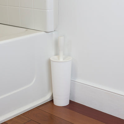 5 of 7:Home Basics Plastic Tapered Toilet Brush And Holder, White, 4x15 Inches 