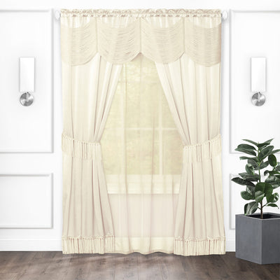 1 of 1:Halley Satin 6-Piece Window Set with Austrian Valance, Ivory, 56x84 Inches 