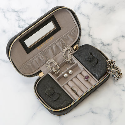 3 of 4:Ruby+Cash Faux Leather Zippered Travel Jewelry Organizer Box, Black 