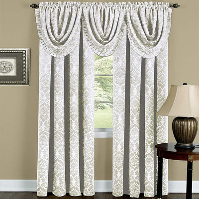 1 of 1:Sutton Medallion Jacquard Rod Pocket Blackout Panel and Valance Treatments, Ivory 
