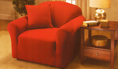 2 of 4:Madison Jersey Stretch Solid Furniture Slipcover, rojo 