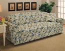 2 of 3:Madison Jersey Stretch Solid Furniture Slipcover, Blue Flower 