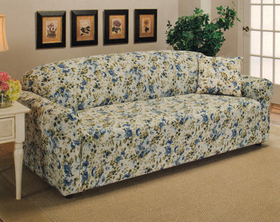 2 of 3:Madison Jersey Stretch Solid Furniture Slipcover, Blue Flower 