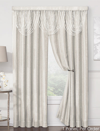 1 of 3:Luna Mesh Metallic Rod Pocket Window Panel and Valance Treatments, Ivory 