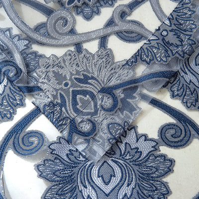 5 of 8:Milawi Jacquard Sheer Rod Pocket Panel And Valance Treatments, Navy 