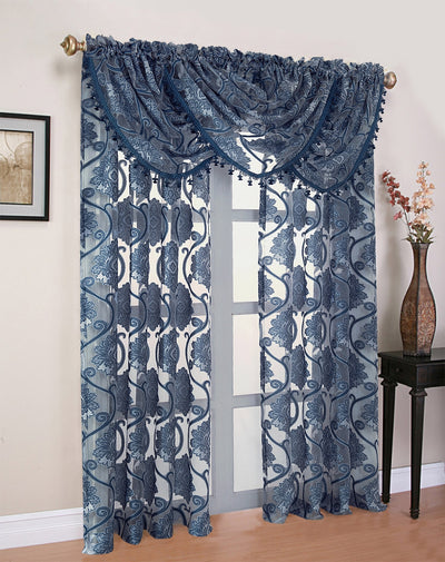 1 of 8:Milawi Jacquard Sheer Rod Pocket Panel And Valance Treatments, Navy 