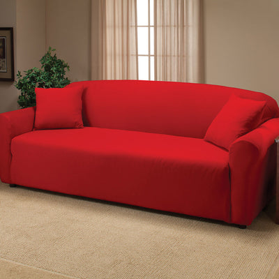 1 of 4:Madison Jersey Stretch Solid Furniture Slipcover, rojo 