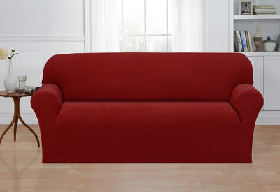 8 of 8:Madison Stretch Mason Weave Pattern Furniture Slipcover, Ladrillo 