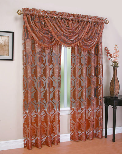 3 of 4:Milawi Jacquard Sheer Rod Pocket Panel And Valance Treatments, Persimmon 