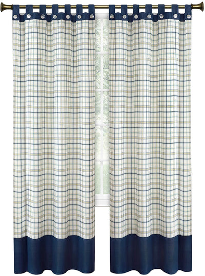 2 of 4:Rideau de fenêtre à pattes boutonnées Tattersall - 52 x 84 - Bleu marine 