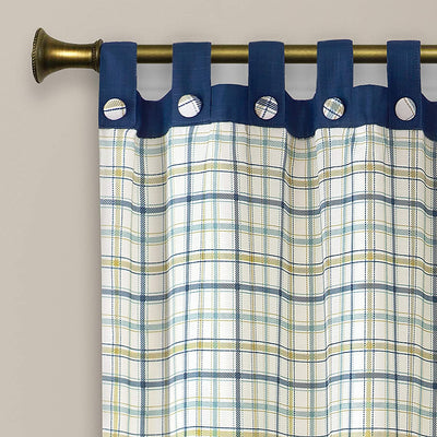 3 of 4:Rideau de fenêtre à pattes boutonnées Tattersall - 52 x 84 - Bleu marine 