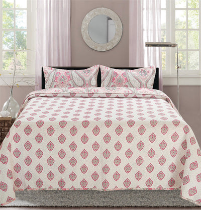 2 of 6:Premius Paisley Printed Reversible Quilt Set, Pink 