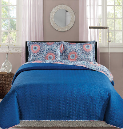 2 of 6:Premius Palace Aboriginal Printed Reversible Quilt Set, Blue 