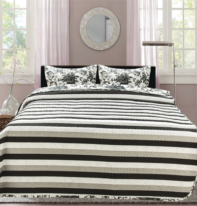 2 of 6:Premius Ruth Vintage Printed Reversible Quilt Set, Black 