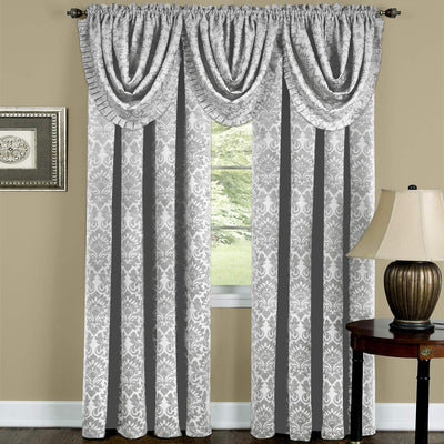 1 of 1:Rideau occultant et cantonnière Sutton Medallion Jacquard avec passe-tringle, argent 