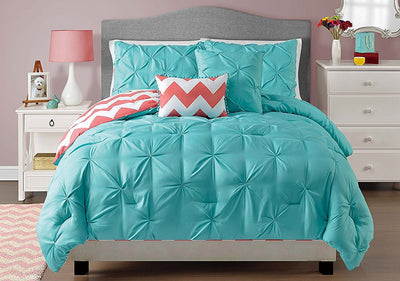 1 of 3:Ensemble de couette réversible 4 pièces Rising Star Sophia à motif chevron, turquoise 