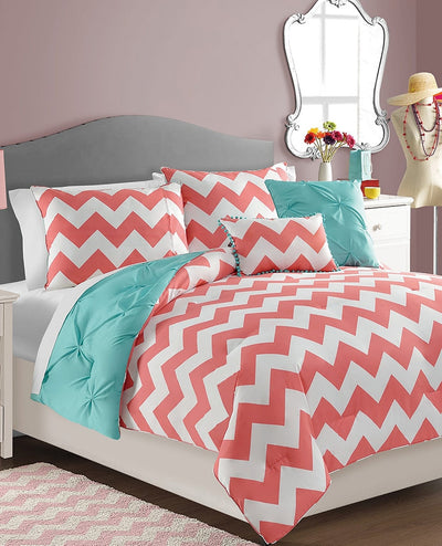 2 of 3:Ensemble de couette réversible 4 pièces Rising Star Sophia à motif chevron, turquoise 