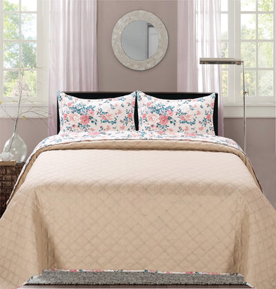 2 of 6:Premius Venezia Zinnia Flower Printed Reversible Quilt Set, Yellow 